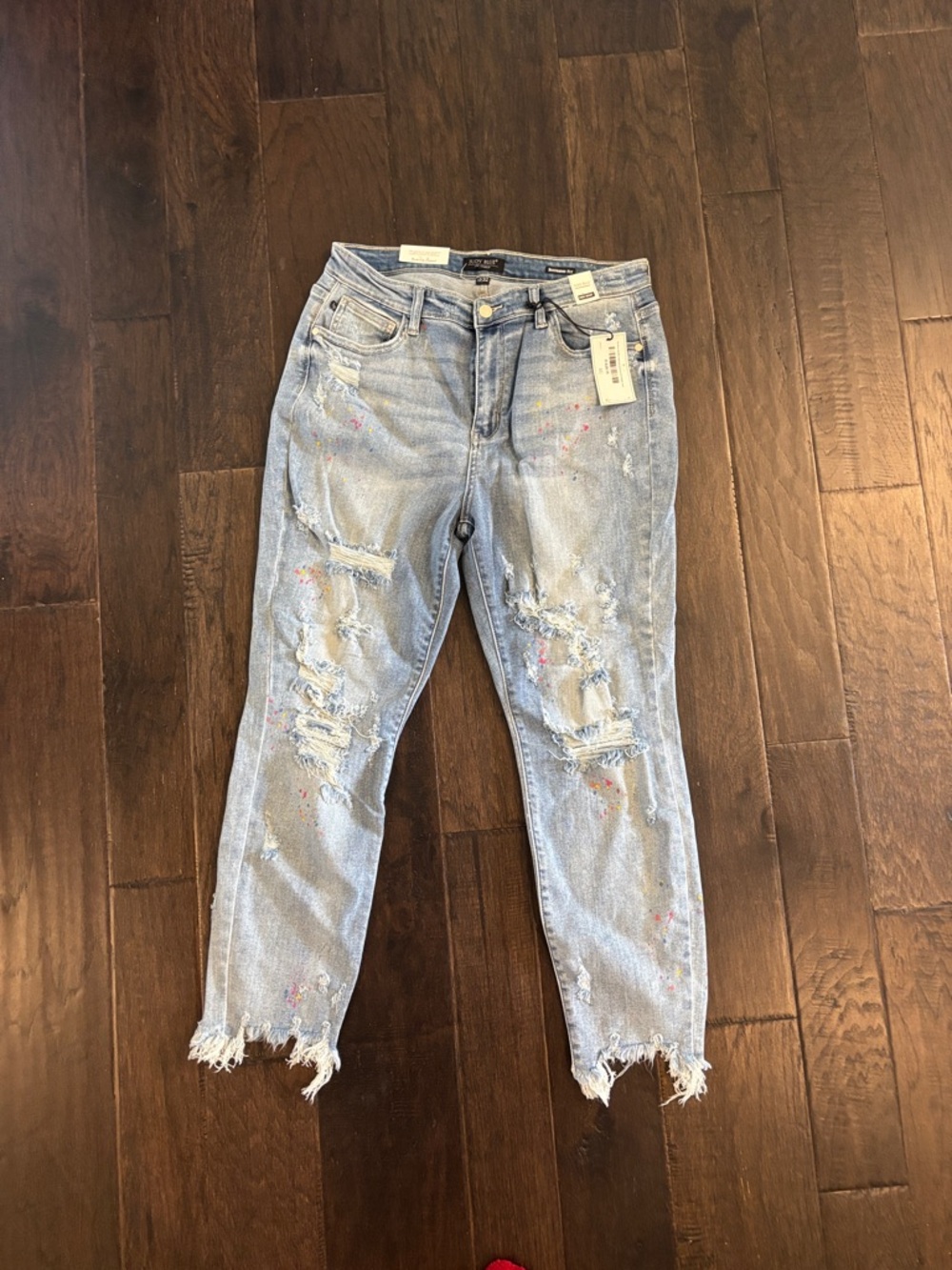 Judy Blue Distressed Light Blue Women’s Jeans with Paint-Splatter Detail
